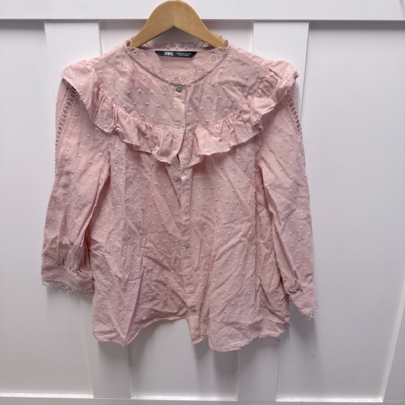 Zara pink ruffle button up blouse size M - Picture 2 of 5
